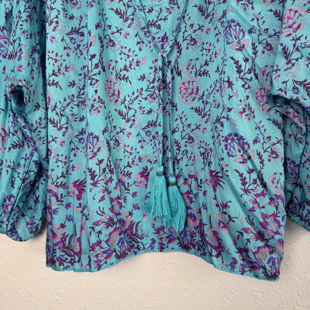 Sundance Arielle sweet floral silk top dolman sleeve tassel blouse S - Picture 5 of 12